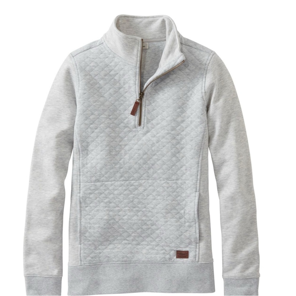 L.L. Bean Women's Quilted Quarter-Zip Pullover_Size M_light heather gray